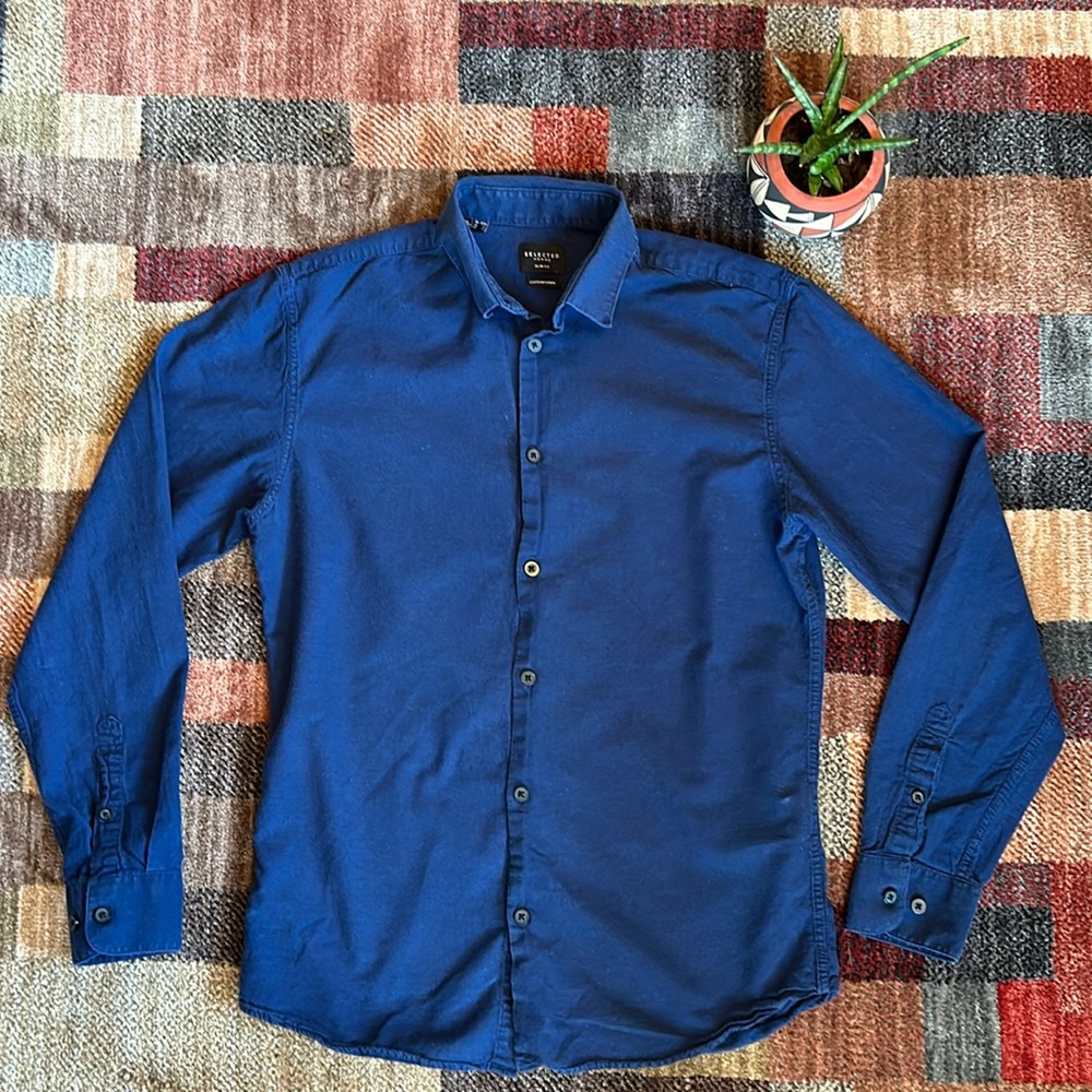 Selected Homme blue cotton and linen shirt men's small